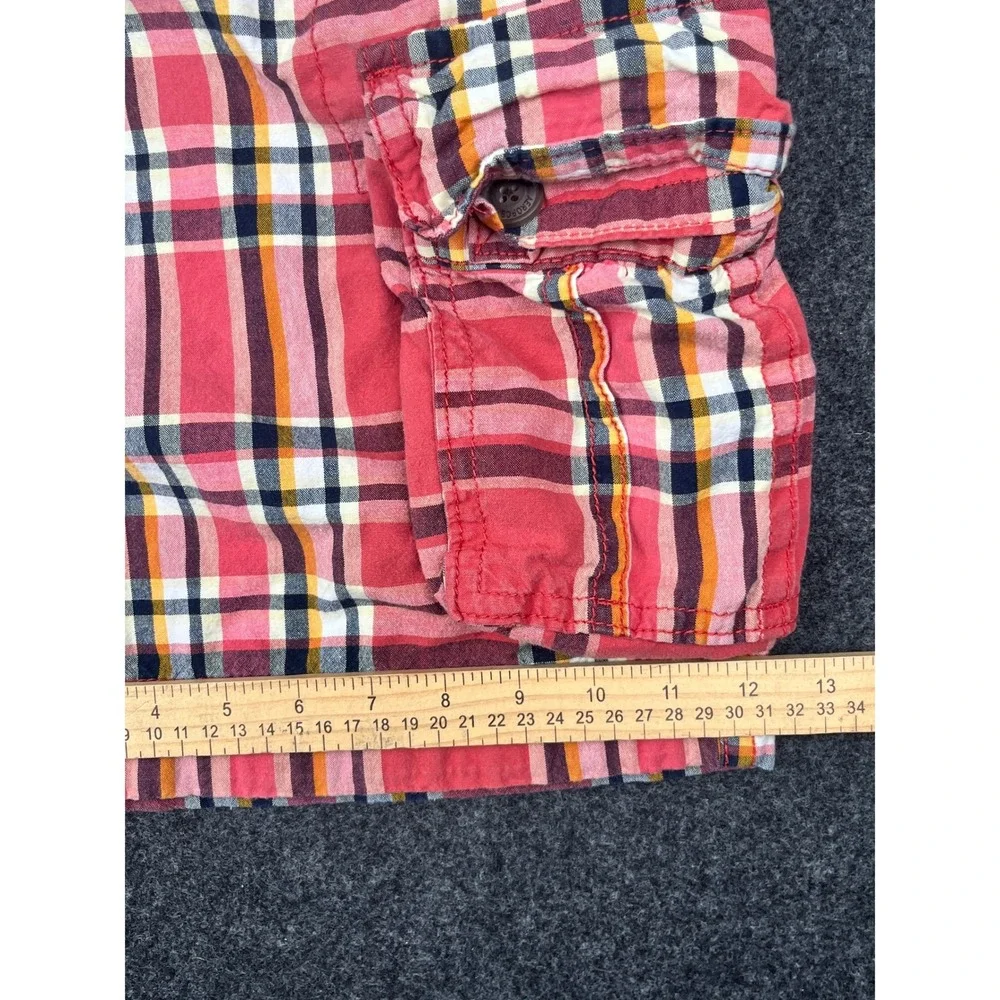 Aeropostale Mens Red‎ Plaid Cargo Shorts Size 32 Authentic Cargo Multi Pocket